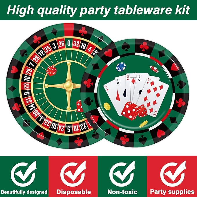96 Pieces Casino Themed Party Tableware Set for Las Vegas Birthday