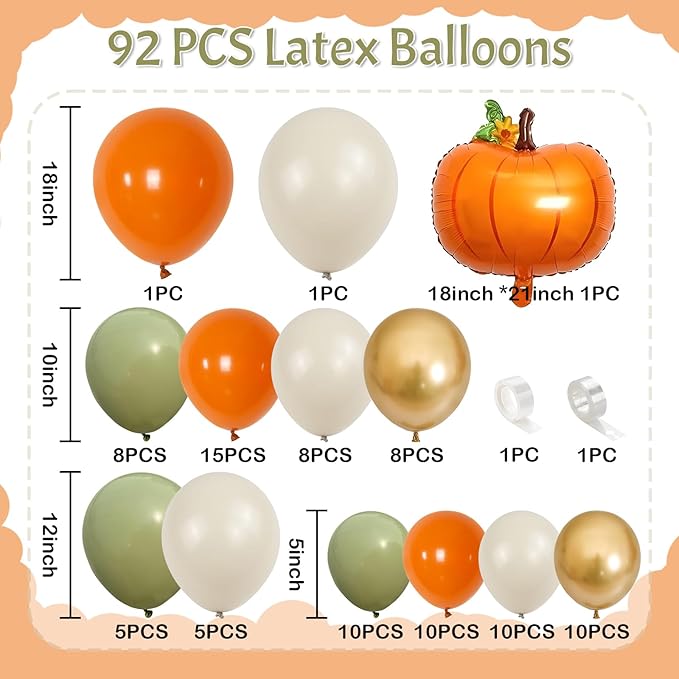 Fall Balloons Garland Arch Kit, Burnt Orange Pumpkin Foil Balloons,