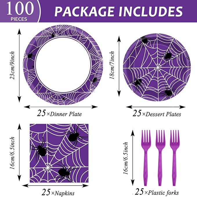 100 Pcs Halloween Birthday Party Supplies Paper Plates and Napkins