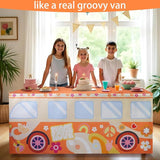 4Ft Groovy Bus Tablecloth,Hippie Birthday Party Decorations for 60s