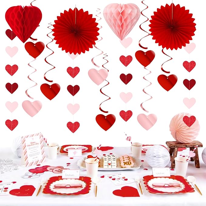 Galentines Party Decoration Valentines Heart Garland 25pcs Red Rose