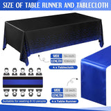 Breling 8 Pack Black and Blue Disposable Plastic Tablecloths and