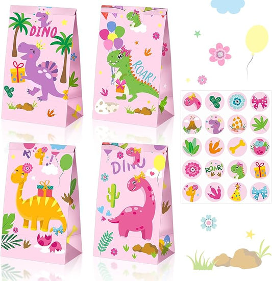 Pajean 24 Pieces Dinosaur Party Bags Dino Candy Favor Bags with