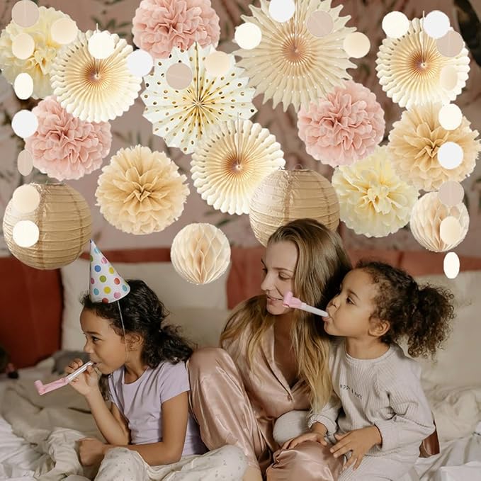 Champagne Gold Beige Boho Party Decorations Pink and Beige Birthday