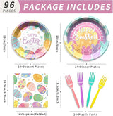96 Pcs Easter Party Supplies Easter Plates and Napkins Set Colorful