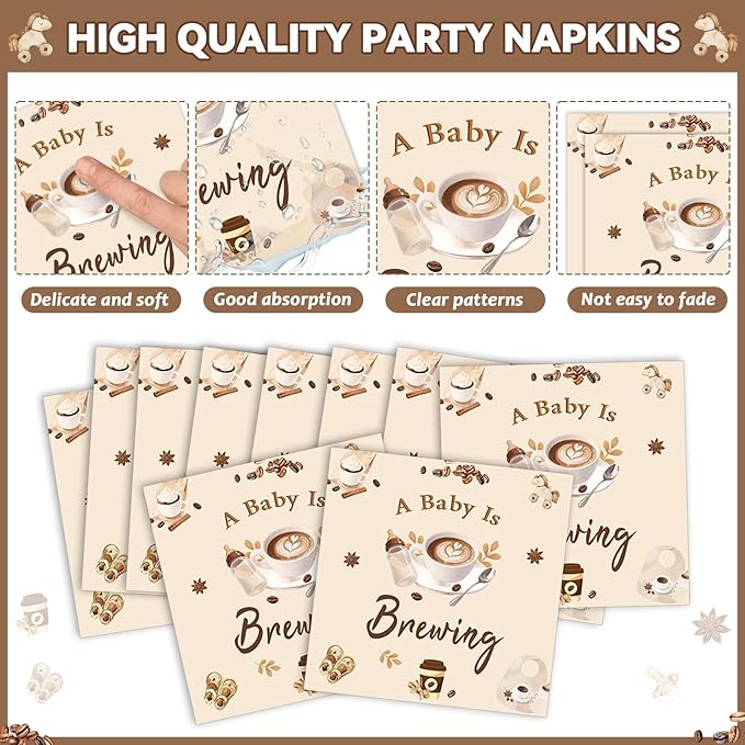 96 Pcs Coffee Baby Shower Party Plates Napkins Tableware Set A Baby
