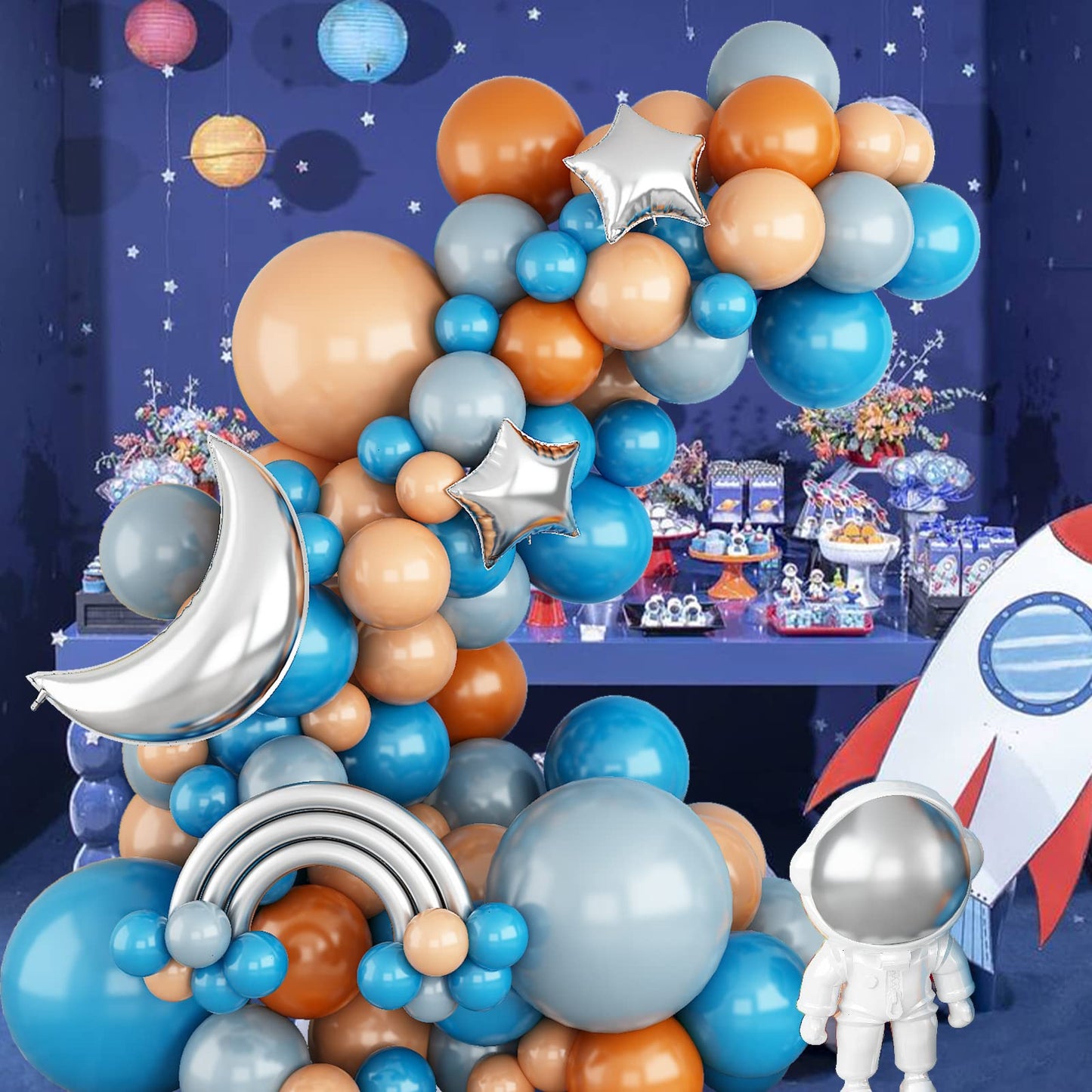 Blue and Orange Balloons Arch Kit, Space Balloon Arch Garland Kit With
