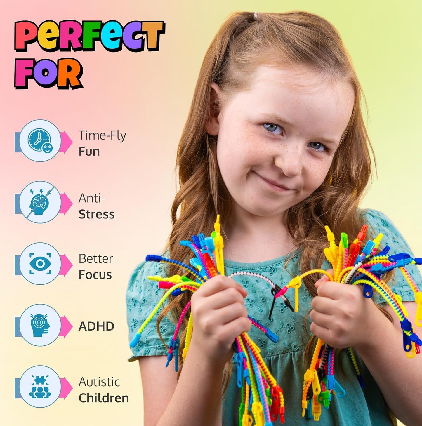 UpBrands 48 Fidget Toys Friendship Zipper Bracelets 7 ½”, Party Favors