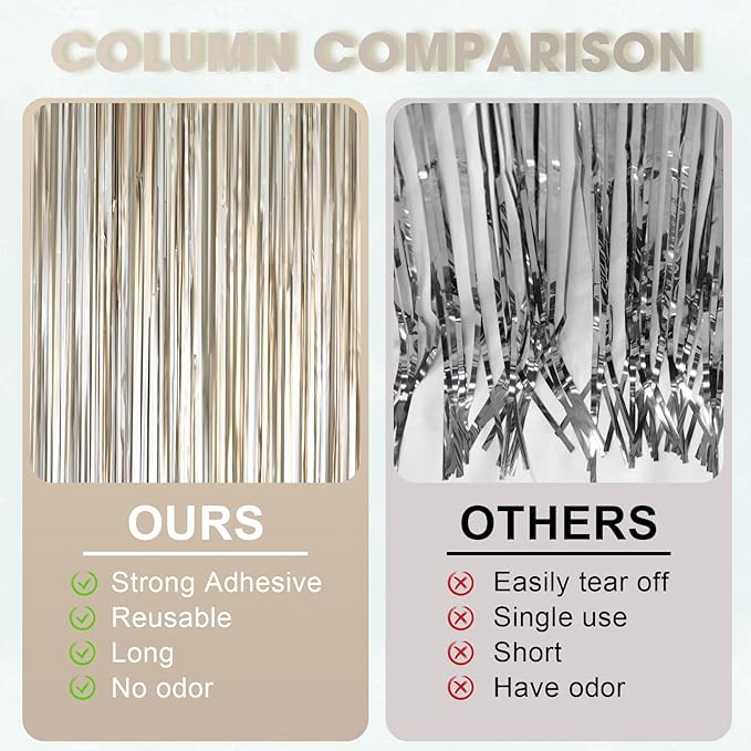 Voircoloria 3 Pack 3.3 x 8.2 ft Matte Champagne Foil Fringe Backdrop