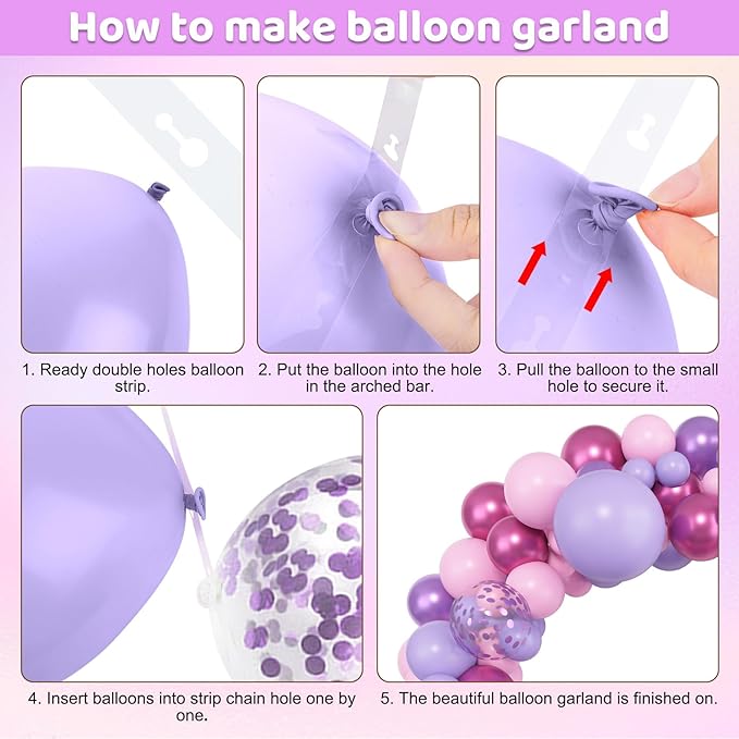 Amandir 153pcs Pink Purple Balloon Garland Arch Kit, Different Sizes