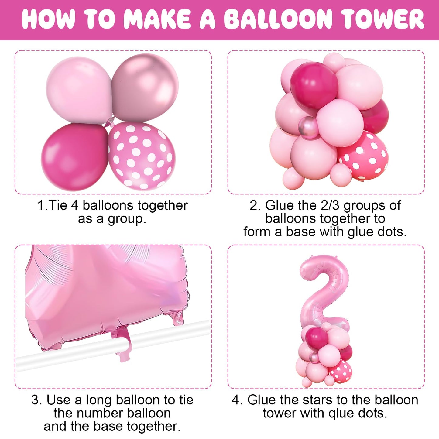 Pink 2nd Birthday Balloons Decorations, Hot Pink Rose Polka Dots