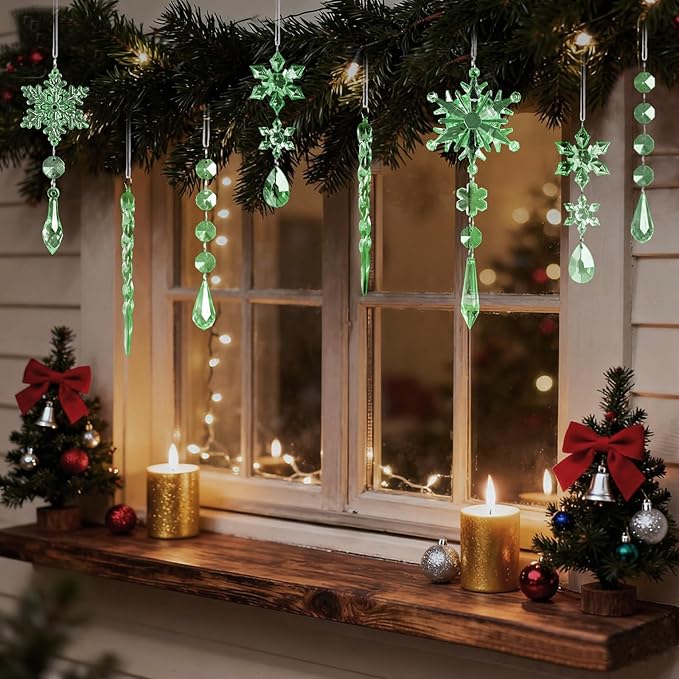 18pcs Crystal Christmas Ornaments for Christmas Tree Decorations-Green
