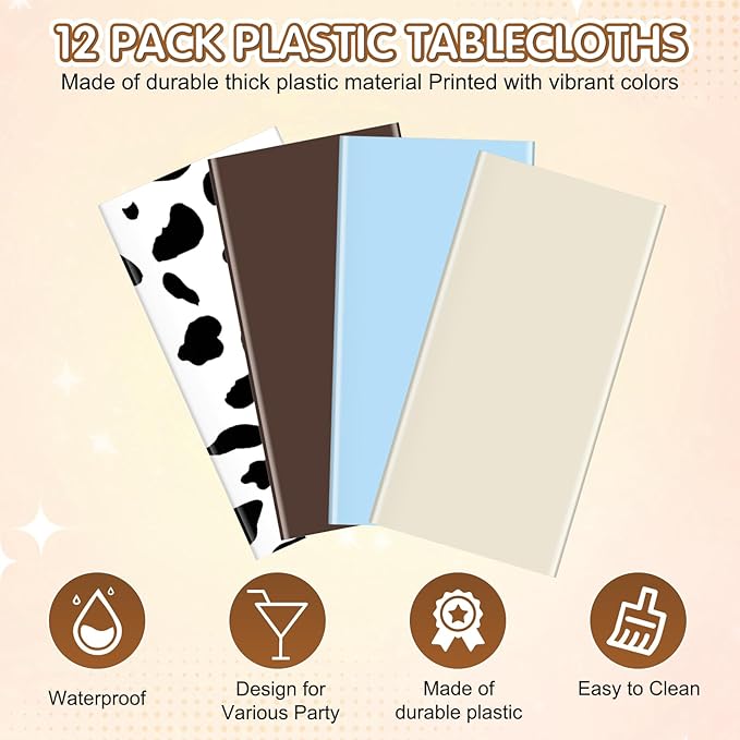 12 Pack Cowboy Baby Shower Plastic Tablecloth for Rectangle Tables