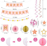 65Pcs Birthday Decorations Happy Birthday Banner Pink Rose Gold