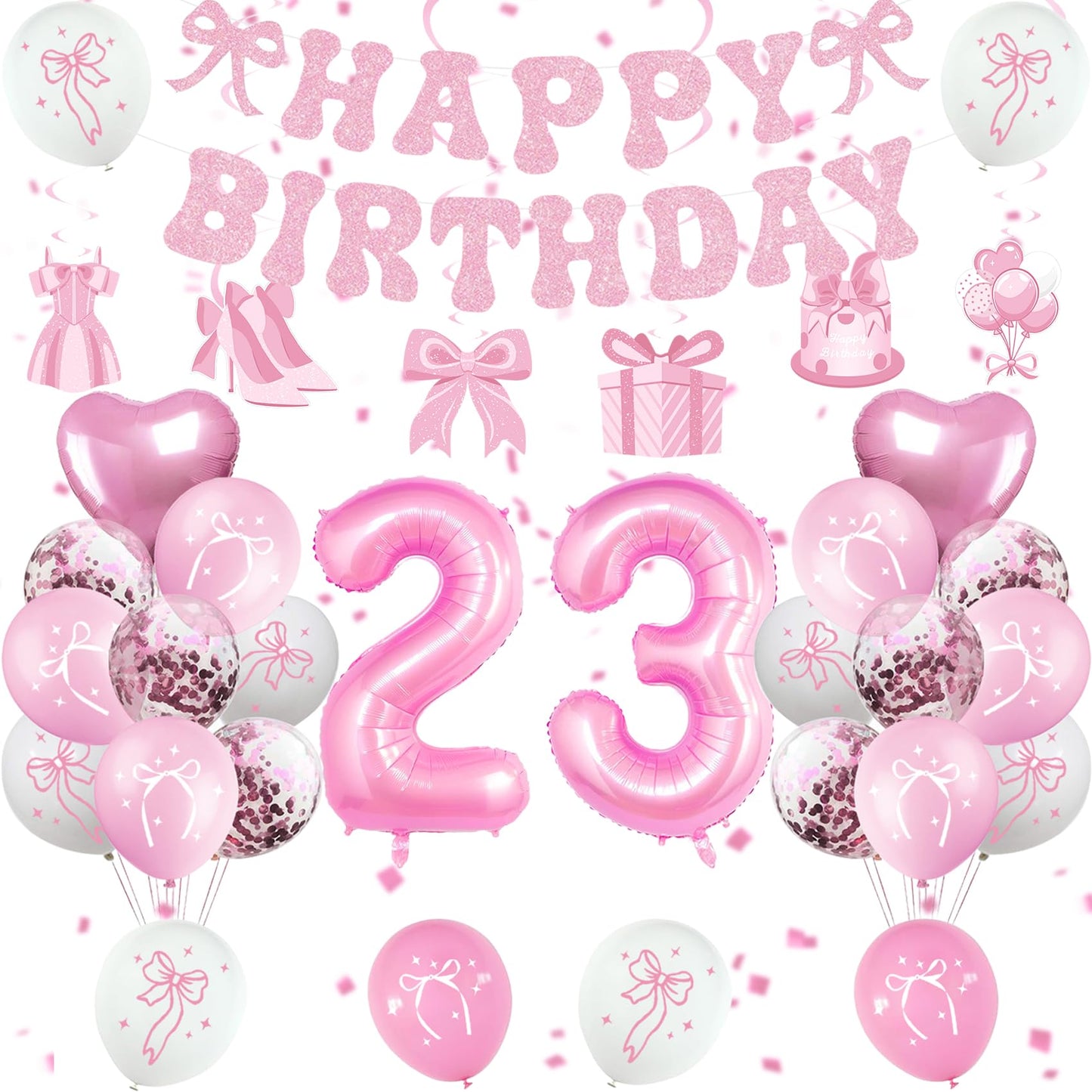 Miidenks 23rd Birthday Decorations for Women, Pink Bow Coquette 23