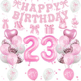 Miidenks 23rd Birthday Decorations for Women, Pink Bow Coquette 23