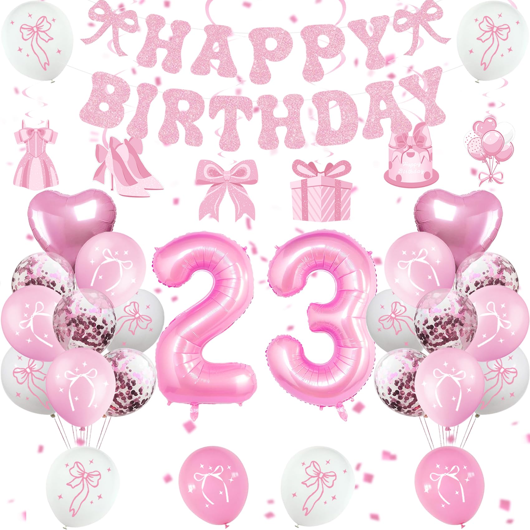 Miidenks 23rd Birthday Decorations for Women, Pink Bow Coquette 23