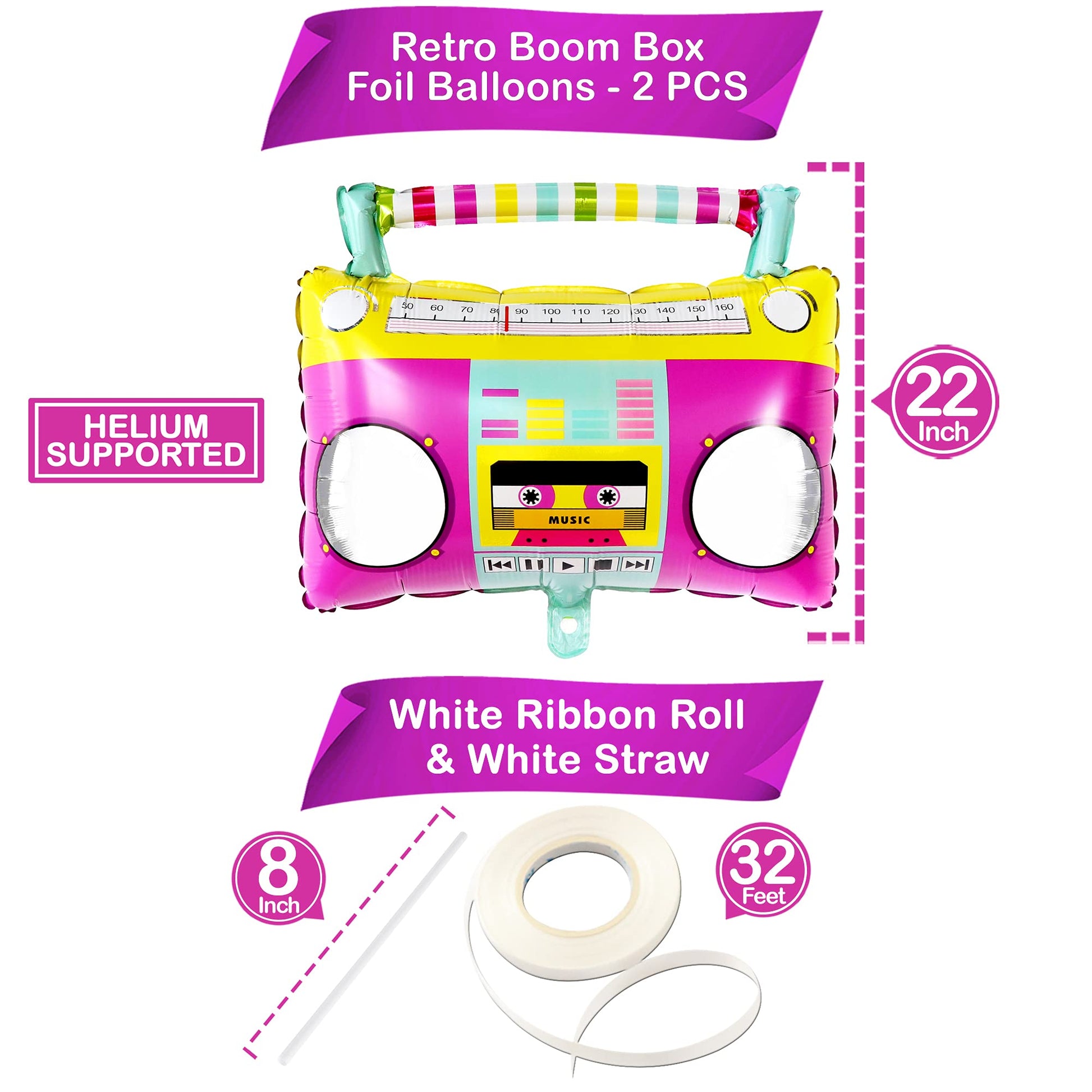 KatchOn, Large Boombox Balloon Set - 22 Inch | 90s Balloons for 90s
