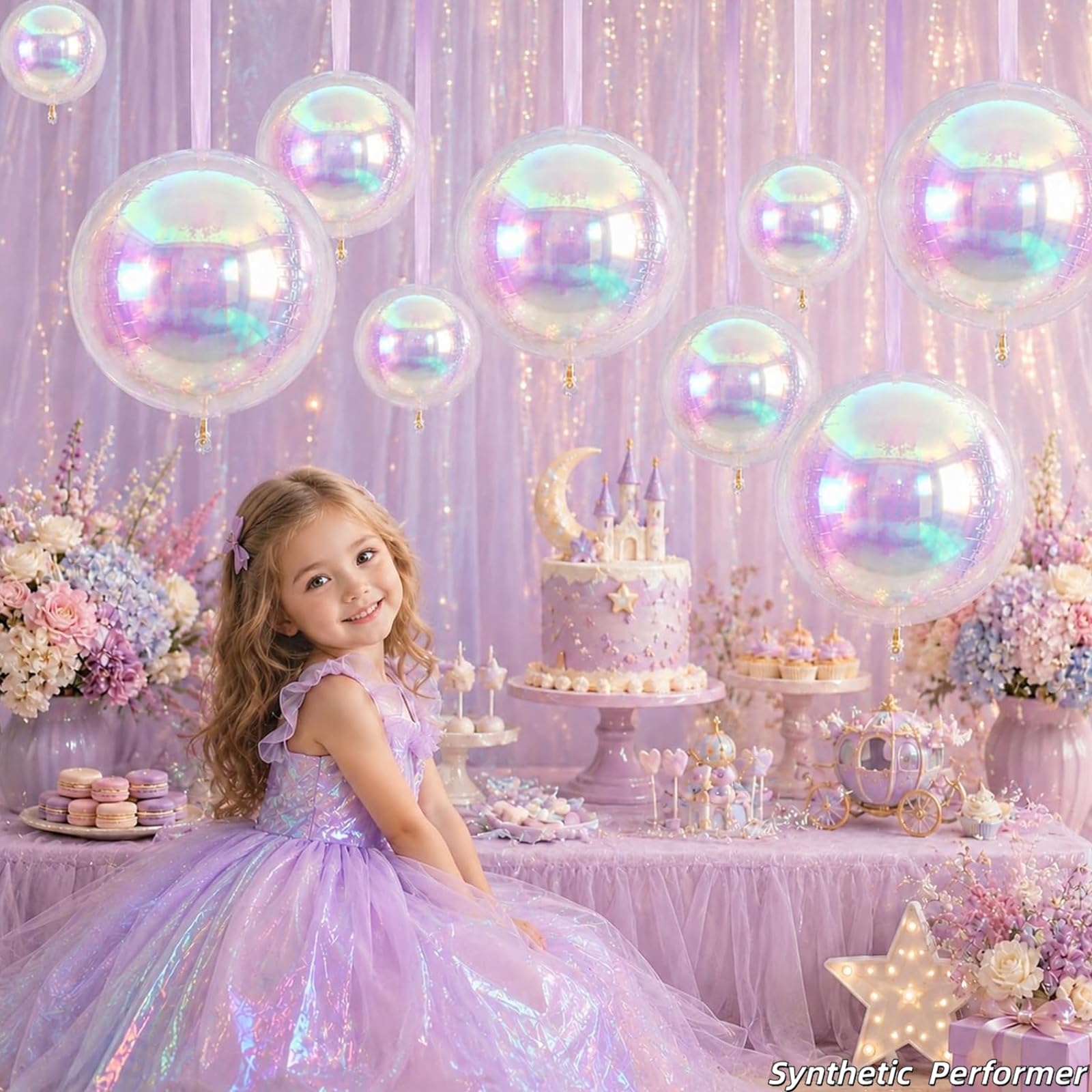 12 Pcs Iridescent 4D Round Foil Balloons, 22'' 15'' 10'' Holographic