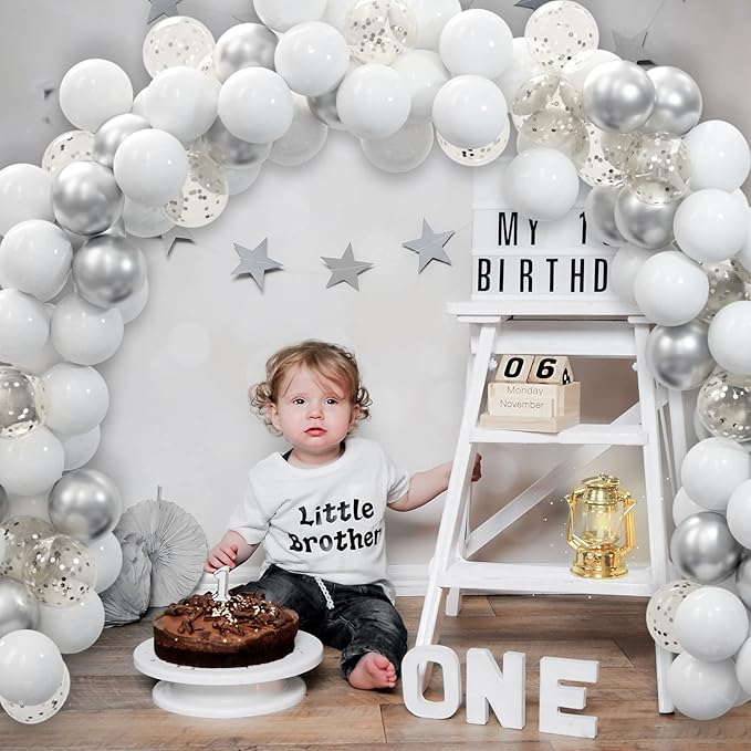 62pcs Party Decorations Balloons Kit - 12 Inches Silver White