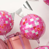 Disco Ball Balloons Pink 4PC,Foil Disco Balloons 22 Inch 4D Round Pink
