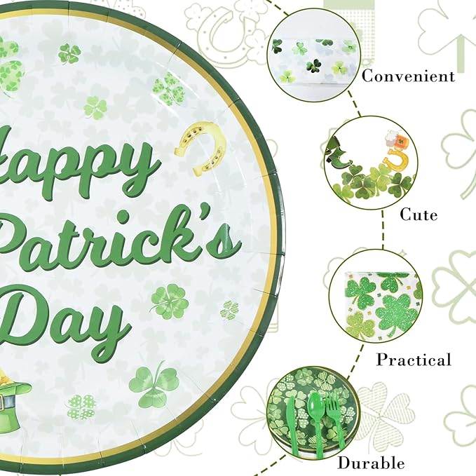 St Patrick's Day Disposable Tableware for 25 Guests Irish Themed
