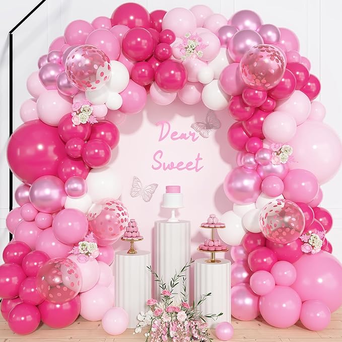 Ouddy Life 157 Pcs Pink Balloons Arch Garland Kit, Hot Metallic Light