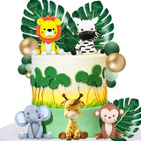 20 PCS Jungle Safari Animal Cake Topper with Lion Giraffe Monkey