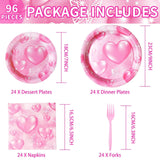 Grencian 96Pcs 2000s Party Decorations Pink Heart Plates and Napkins