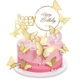 LANGPA 22-Pieces Butterfly Cake Decorations With Happy Birthday Beige