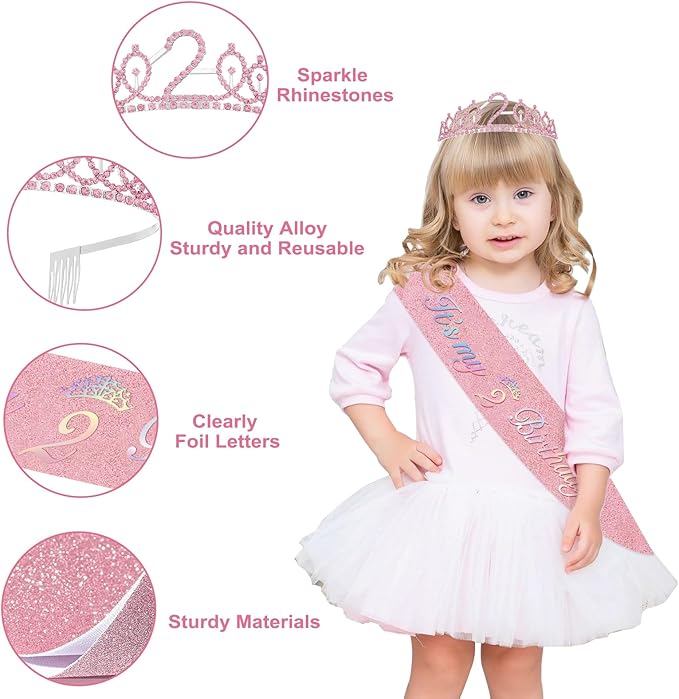 2nd Birthday Decorations for Girl 47pcs Pink Flower Rainbow Banner