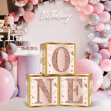 3Pcs 1st Birthday Boxes Decorations for Girls Pink Rose Gold Miss
