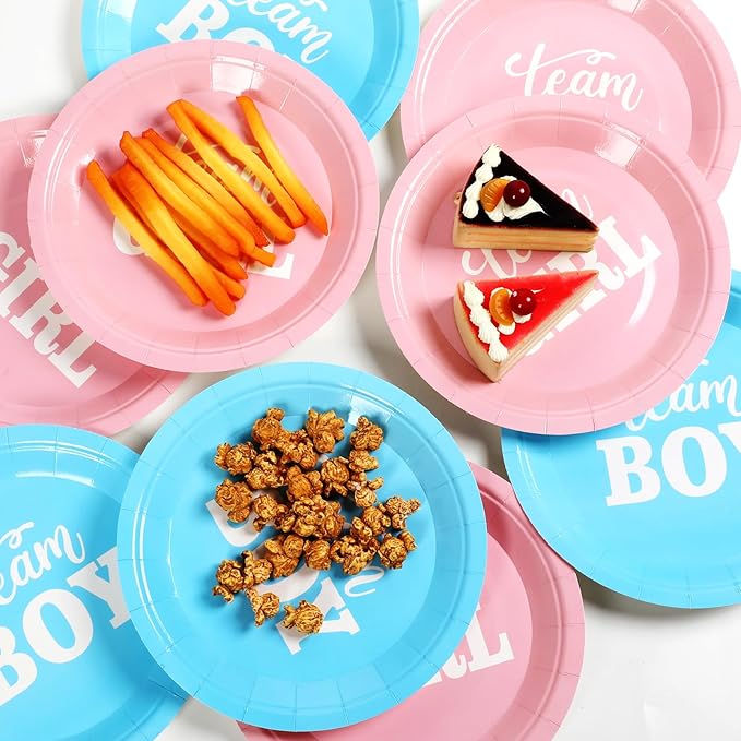 48 Pcs Gender Reveal Plates Party Decorations Pink and Blue plates