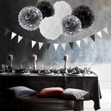 Black White Silver Party-Decorations Streamers - 23pcs Tissue Pom