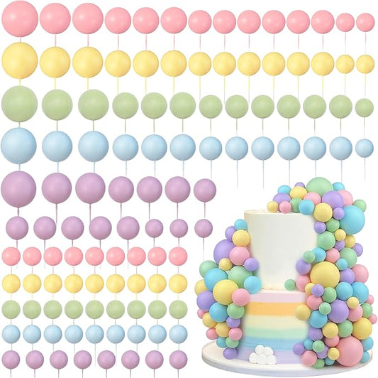 113 PCS 5 Size Colorful Cake Picks - Ball Shaped Cake Topper Pearl