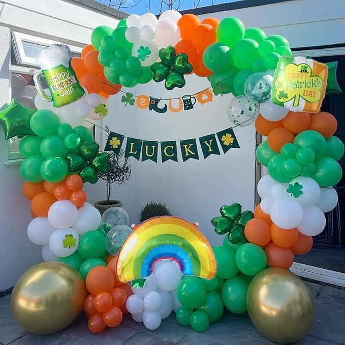 154Pcs St.Patrick's Day Balloon Arch Garland Kit Green Orange White