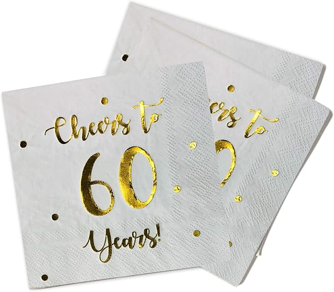 Cheers to 60 Years Cocktail Napkins | Happy 60th Birthday Decorations