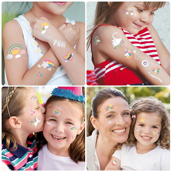 Temporary Tattoo for Kids Unicorn Rainbow Flower Cute-118 Glitter