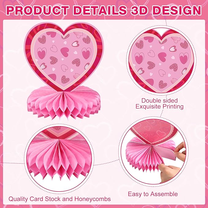 12 Pcs Valentine's Day Honeycomb Centerpieces Valentines Table
