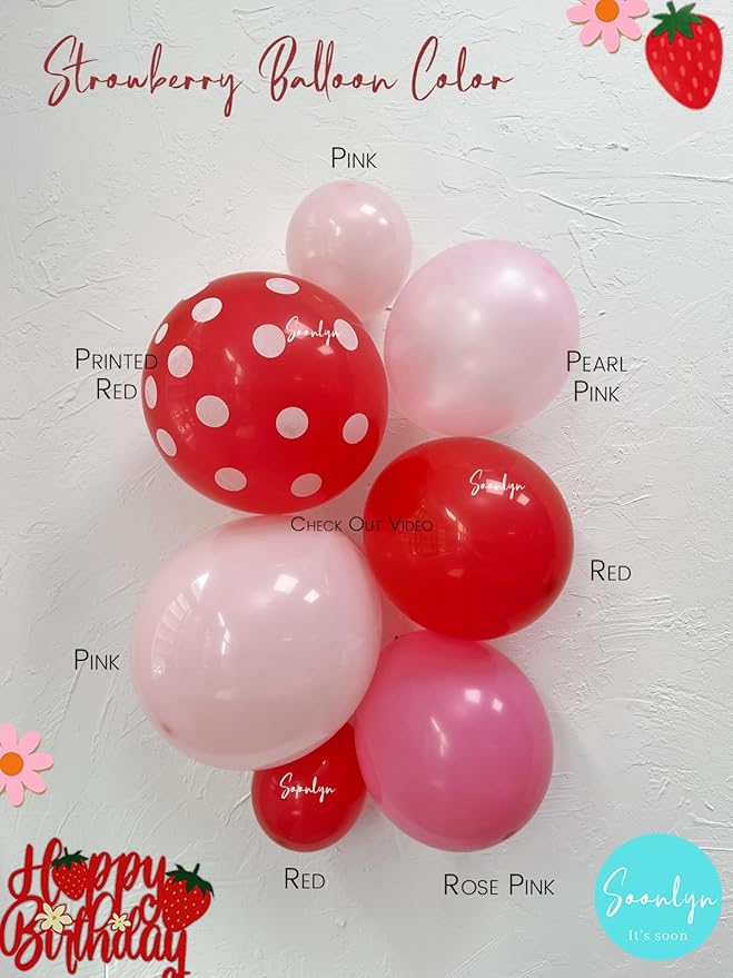 Berry First Birthday Decor 127Pcs Strawberry Balloon Arch Kit with