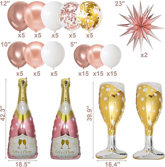 91 Pcs Rose Gold Balloons Huge Explosion Star Balloons Champagne
