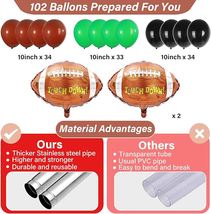 2 Sets Football Party Balloon Column Stand Kit With 102 Rugby Foil