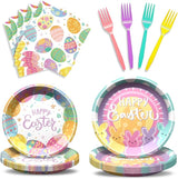 96 Pcs Easter Party Supplies Easter Plates and Napkins Set Colorful