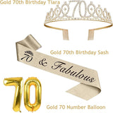 70th Birthday Decorations for Women Gold with 70th Birthday Sash and