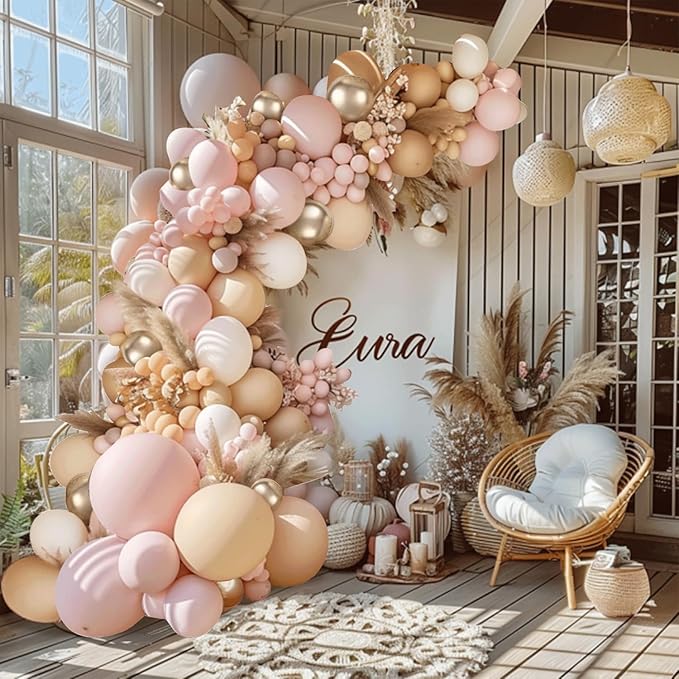 Dusty Pink White Nude Balloon Arch Kit Pink and Gold Balloons With