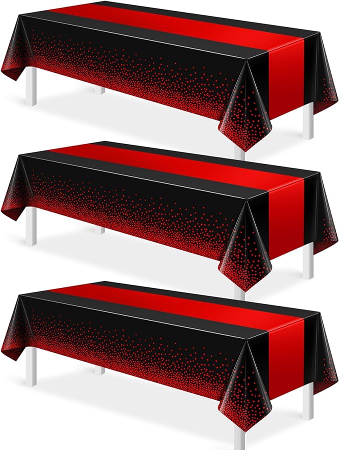 MASHAN 3Pcs Black and Red Tablecloth Party Decorations,Plastic Black