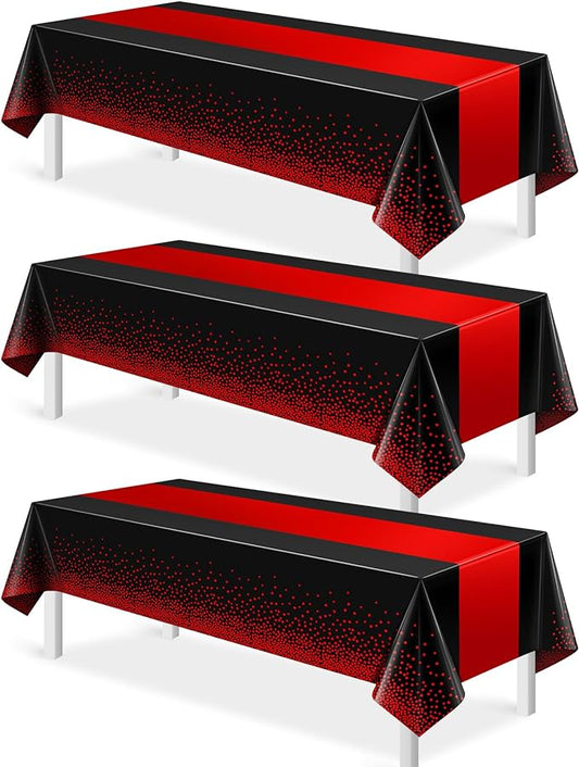 MASHAN 3Pcs Black and Red Tablecloth Party Decorations,Plastic Black