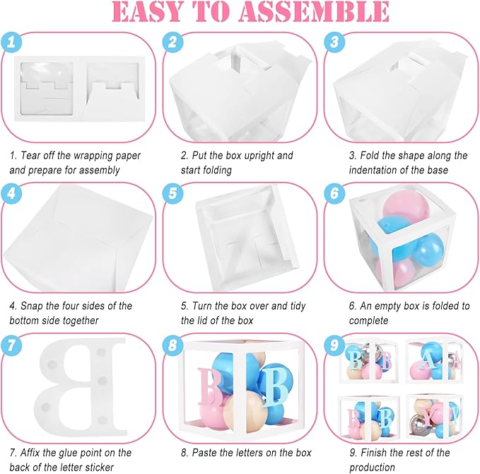 164PCS Baby Boxes Gender Reveal Balloon Decorations Pink and Blue
