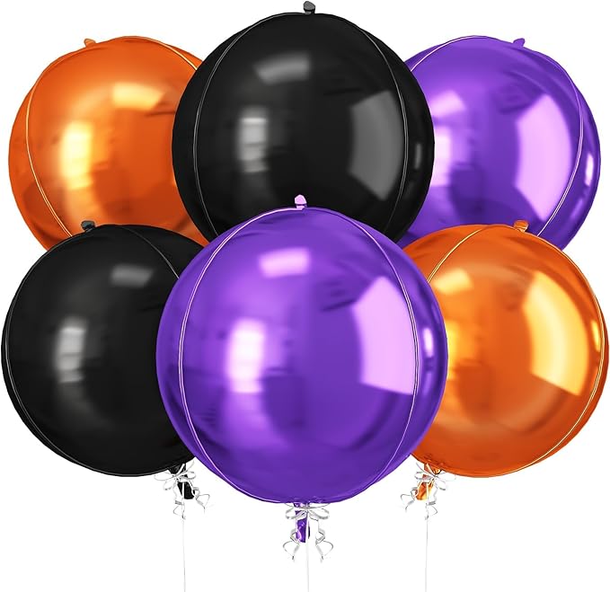 Black Orange Purple Halloween Foil Balloons 6Pcs 4D Large Metallic