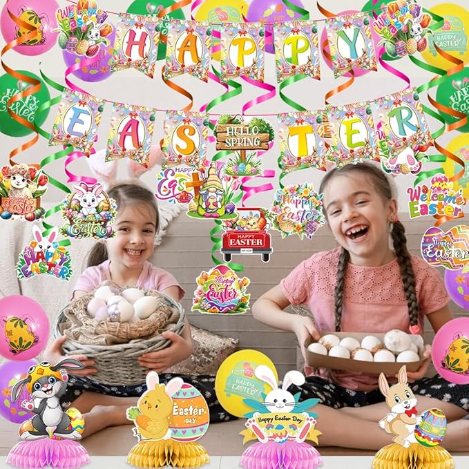 Easter Party Decorations Set Happy Easter Banner Bunny Egg Hanging